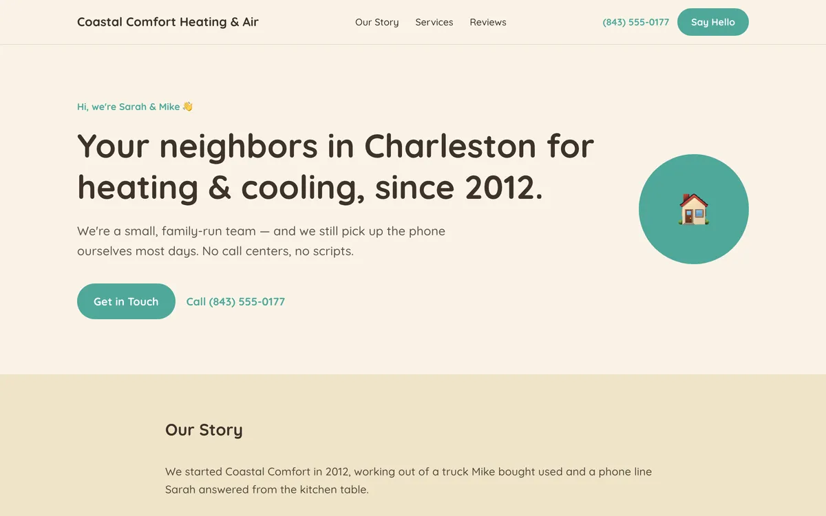 Coastal Comfort Heating & Air homepage preview